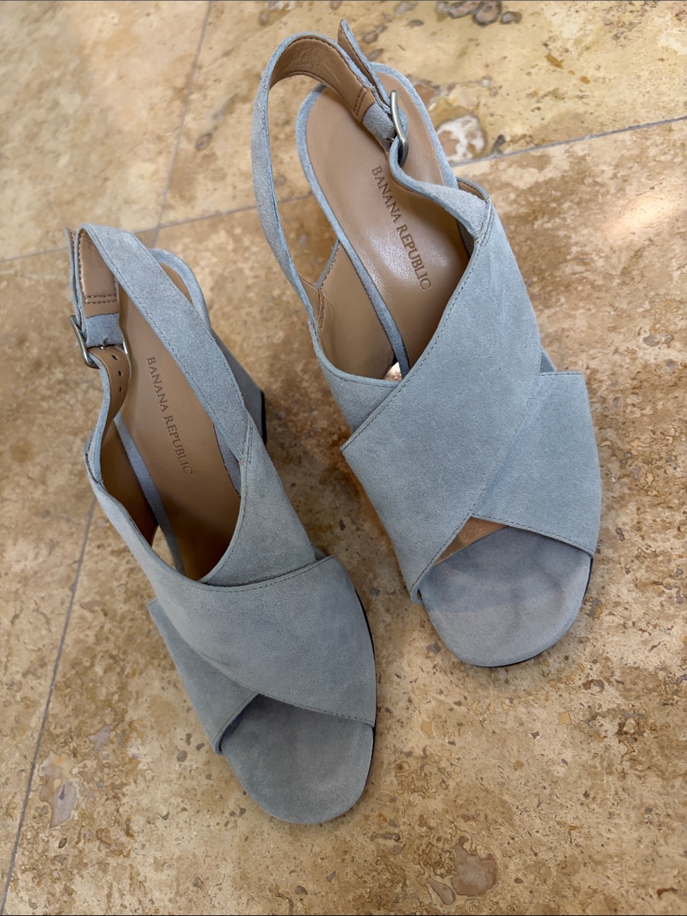 Banana Republic Pale Blue Suede Crisscross Slingback Sandals